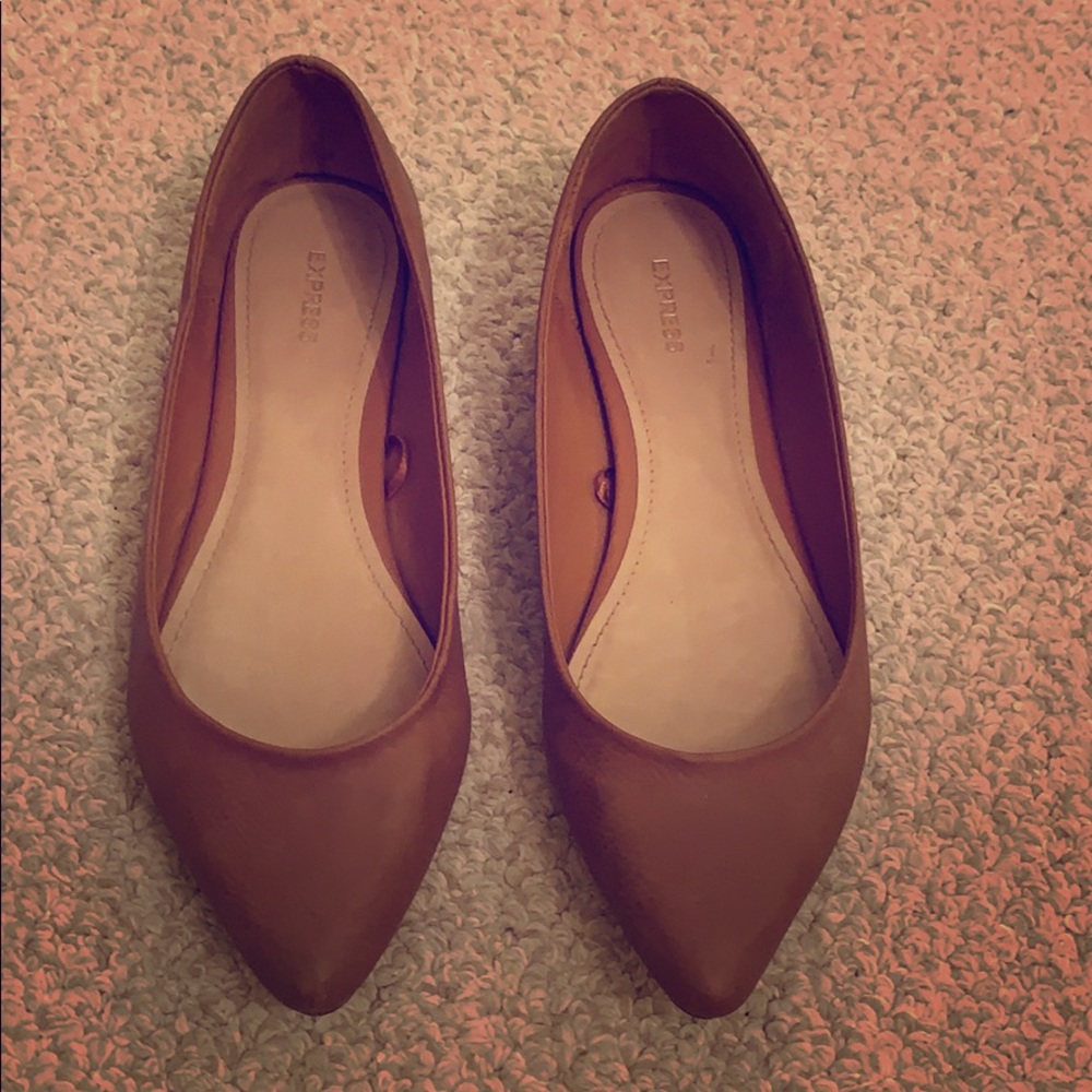 Camel Colored Pointed Toe Flats by Express